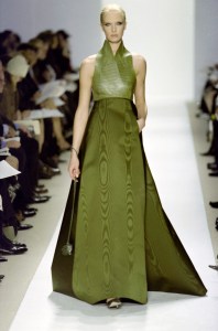 Model Christina Kruse walks the runway in the Chado Ralph Rucci Fall 2004 Ready to Wear runway show on February 14, 2004, in New York CIty. (Photo by Thomas Iannaccone/Penske Media via Getty Images)