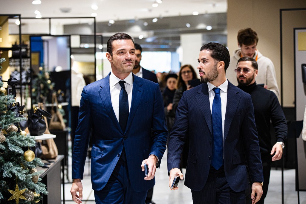 Frederic Merlin, owner of BHV and chairman of the SGM group, Opening of a corner shop for Chinese brand Shein, a fast fashion specialist (clothing, low-cost products with a high environmental impact), accused of selling sex dolls with child pornography featuring children s faces (child criminality, child pornography) and of employing child labour in Paris, France on November 5, 2025. The atmosphere between the first customers waiting to enter and the protesters and actions against Shein, illustrating the society of overconsumption and its opponents. (Photo by Amaury Cornu / Hans Lucas via AFP) (Photo by AMAURY CORNU/Hans Lucas/AFP via Getty Images)