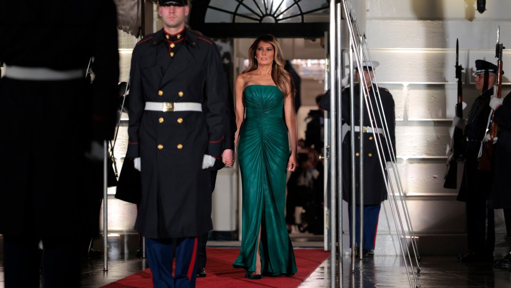 WASHINGTON, DC - NOVEMBER 18: First lady Melania Trump prepares to greet Crown Prince and Prime Minister Mohammed bin Salman of Saudi Arabia with U.S. President Donald Trump at the White House on November 18, 2025 in Washington, DC. Trump is hosting the Crown Prince for meetings aimed at strengthening economic and defense ties, including the U.S. sale of F-35 fighter jets to Saudi Arabia. (Photo by Chip Somodevilla/Getty Images)