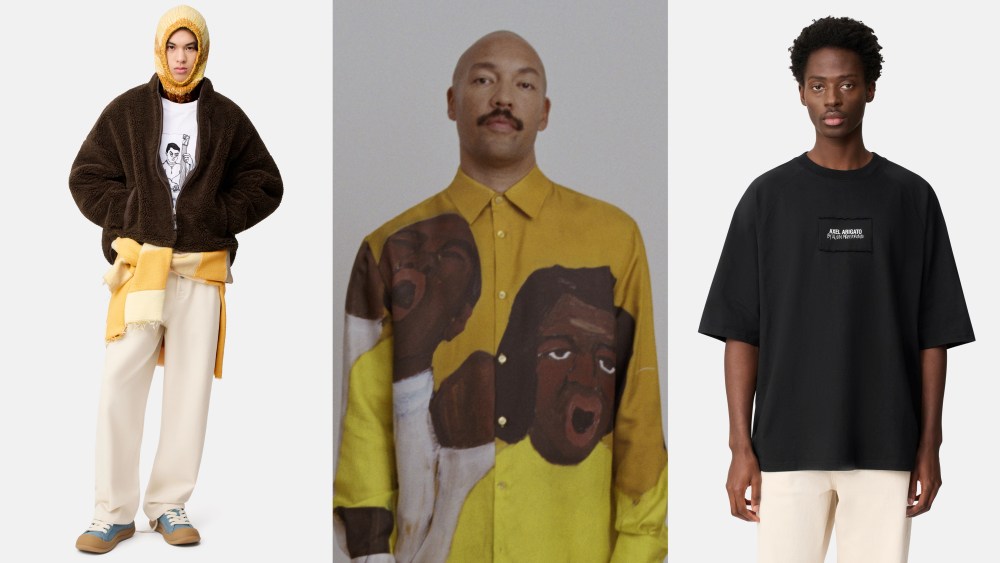 Alvin Armstrong, middle, with two looks from his collaboration with Axel Arigato