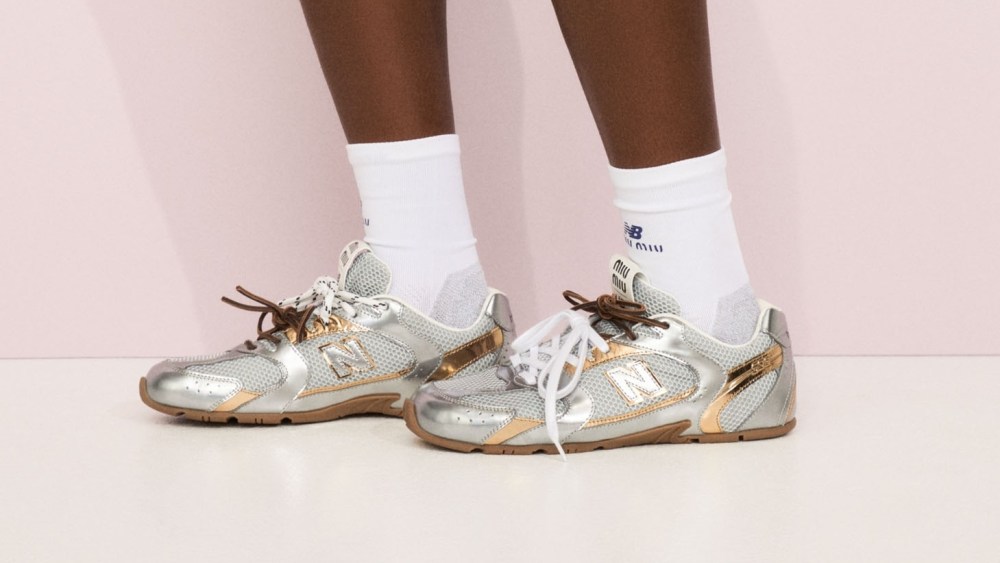 New Balance x Miu Miu 530 SL silver and gold sneakers