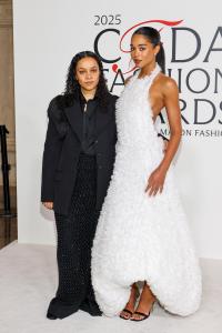 Rachel Scott and Laura Harrier at the 2025 CFDA Fashion Awards held at The American Museum of Natural History on November 03, 2025 in New York, New York.
