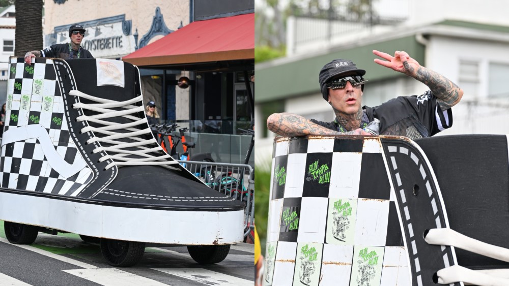 Travis Barker driving a Vans car in Santa Monica on Nov. 9, 2025.
