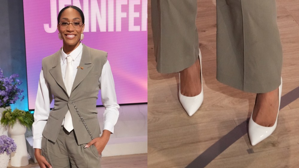 A'Ja Wilson wore white heels for an appearance on "The Jennifer Hudson Show" on Tuesday.