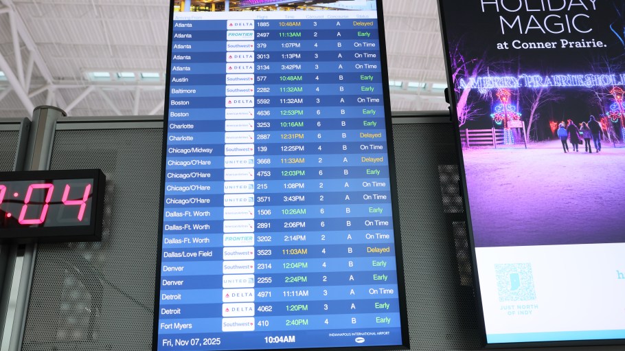 The FAA will be reducing flights by 10 percent in 40 major airports around the country, including Indianapolis International Airport (seen here), amid air traffic control staffing shortages due to the federal government shutdown.