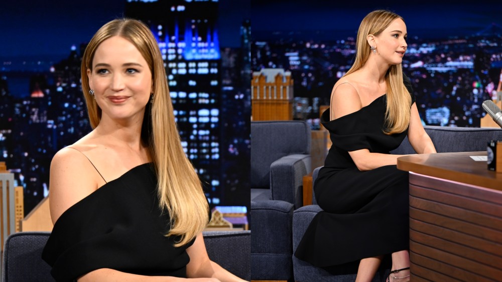 Jennifer Lawrence wears a one-shoulder black dress by Jacquemus on "The Tonight Show Starring Jimmy Fallon" on Nov. 5 in New York City.