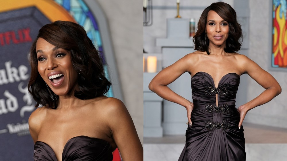 Kerry Washington wears Zuhair Murad at Netflix's "Wake Up Dead Man: A Knives Out Mystery" premiere on Nov. 17, 2025 in Los Angeles.