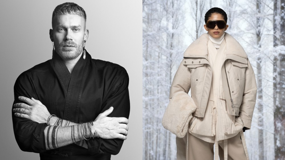 Ludovico Bruno, Moose Knuckles' global creative director, and a campaign image from the brand's fall 2026 collection.