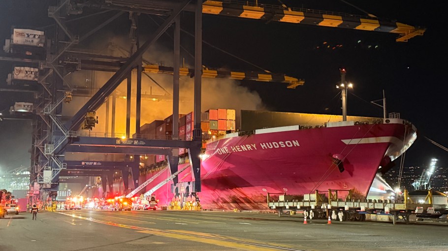 The below-deck blaze prompted terminal shutdowns, a highway closure and a temporary shelter-in-place before it was contained Saturday morning.