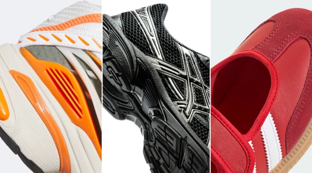 Some of 2025's top-selling sneakers from left: Pharrell x Adidas Virginia Adistar Jellyfish, Asics Gel-1130 Black/Pure Silver, Adidas Samba Jane.