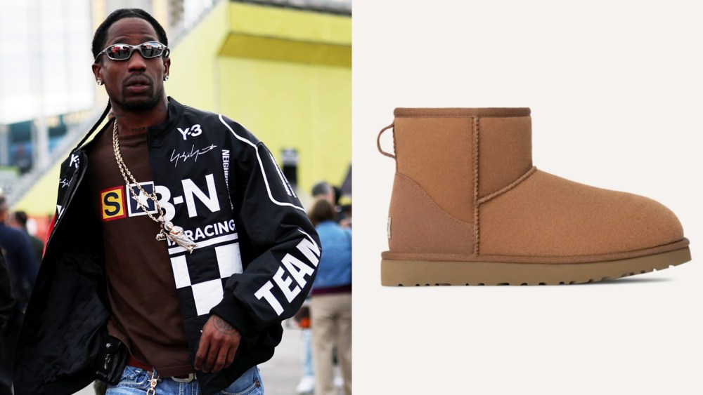 Travis Scott arrives in the Paddock prior to the F1 Grand Prix of Las Vegas at Las Vegas Strip Circuit on Saturday wearing Uggs.