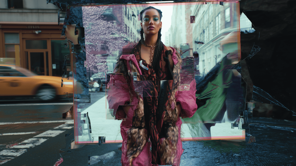 An AI-generated fashion image created at Istituto Marangoni.