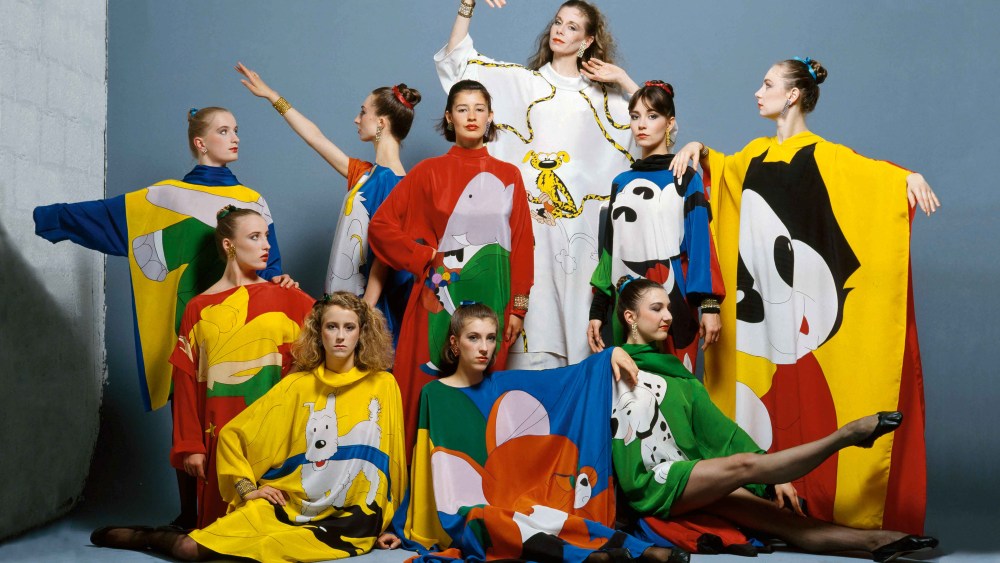 Ghislaine Thesmar and the Paris Opera Ballet dancers wearing the spring-summer 1982 “Homage to Comic Books” collection.