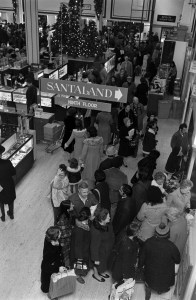 A view of Macy's Herald Square selling floor during holiday shopping, 1974.