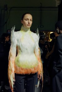 Backstage at the Mugler fashion show as part of Spring/Summer 2026 Paris Fashion Week on October 02, 2025 in Paris, France.