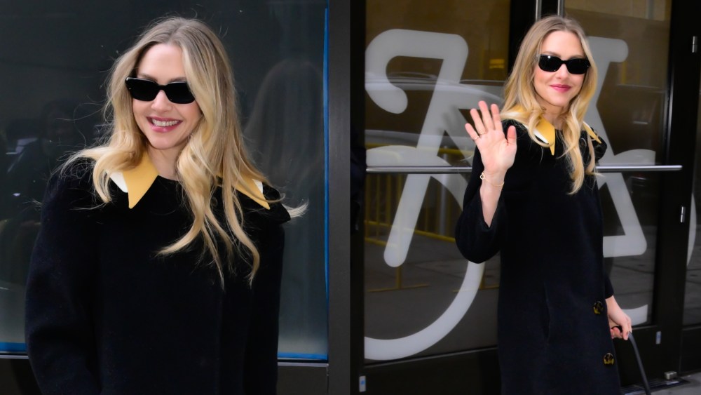 Amanda Seyfried wears Miu Miu leaving "Good Morning America" in New York City on Dec. 10, 2025.