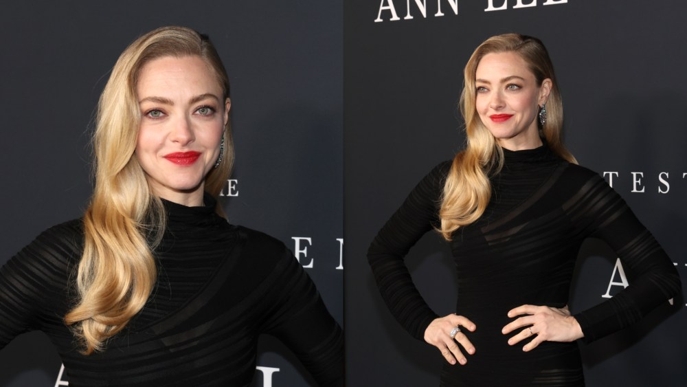 Amanda Seyfried wears Giorgio Armani to "The Testament of Ann Lee" premiere on Dec. 14, 2025 in Los Angeles.