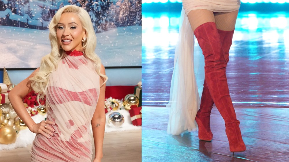 Christina Aguilera wore tall red Louboutin Miss Z boots for an appearance on 'The Jennifer Hudson Show' on Tuesday.