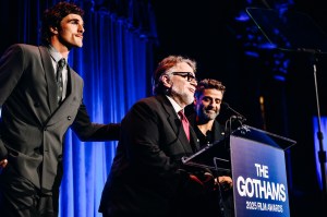 Jacob Elordi and Guillermo del Toro and Oscar Isaac