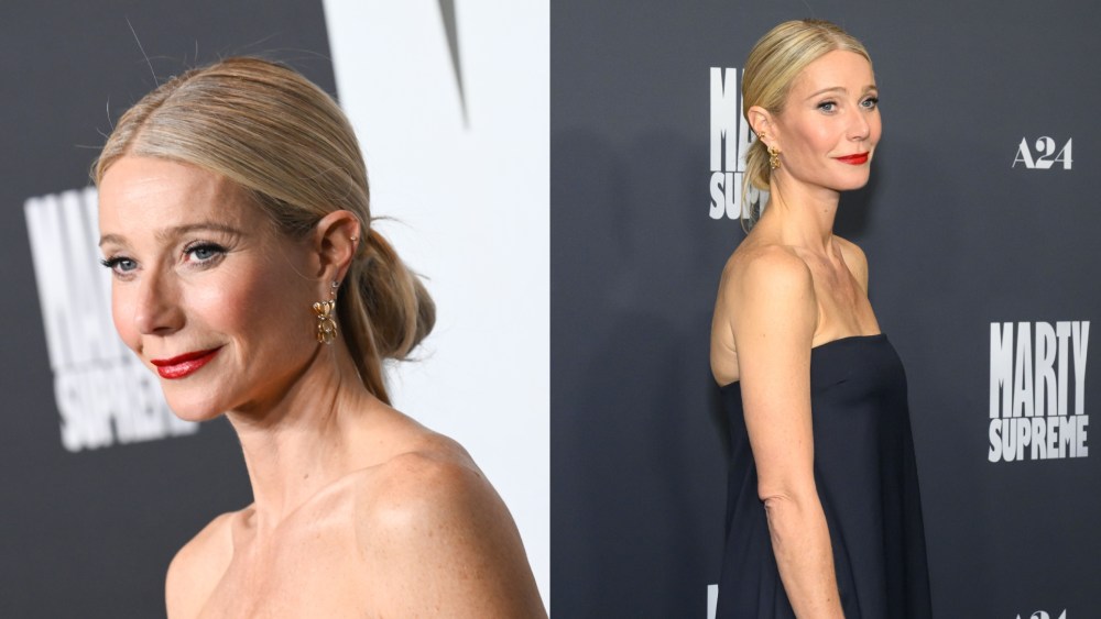 Gwyneth Paltrow wears custom Gwyn dress at the "Marty Supreme" premiere on Dec. 8, 2025 in Los Angeles.