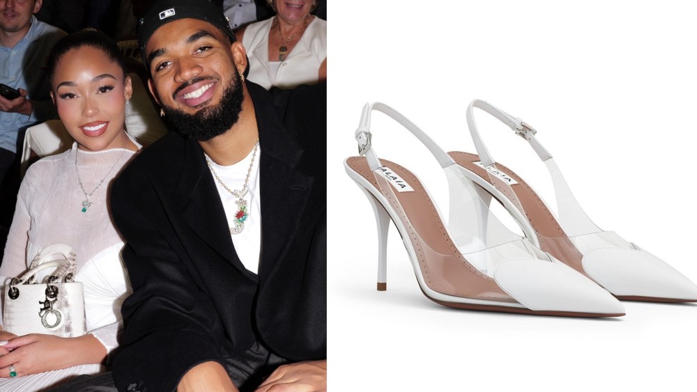 Jordyn Woods wears Alaia's Le Cœur heels during proposal.