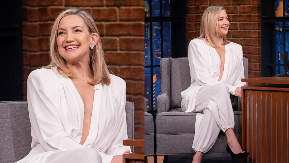 Kate Hudson wears Stella McCartney on "Late Night With Seth Meyers" on Dec. 17, 2025 in New York City.