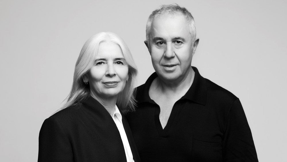 portrait of Sabrina and Massimo Bonini, cofounders of footwear company Massimo Bonini