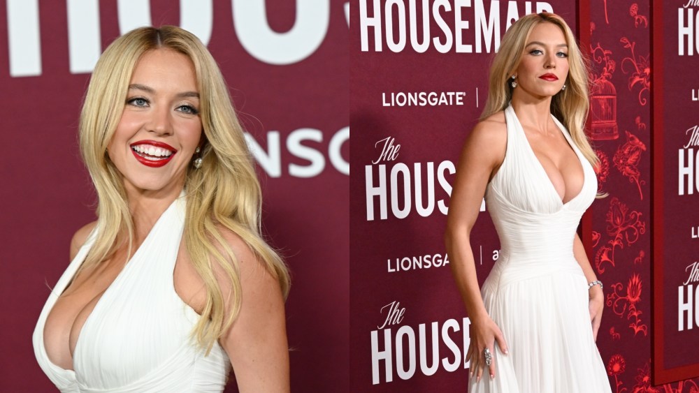 Sydney Sweeney wears custom Galia Lahav at "The Housemaid" premiere Dec. 15, 2025 in Los Angeles.