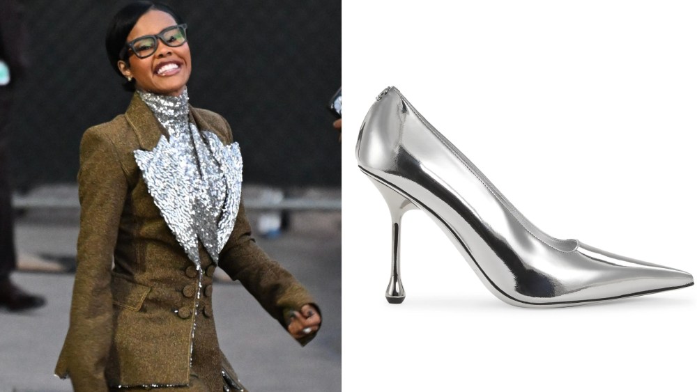 Teyana Taylor wears Jimmy Choo while arriving at 'Jimmy Kimmel Live' on Monday in Los Angeles.