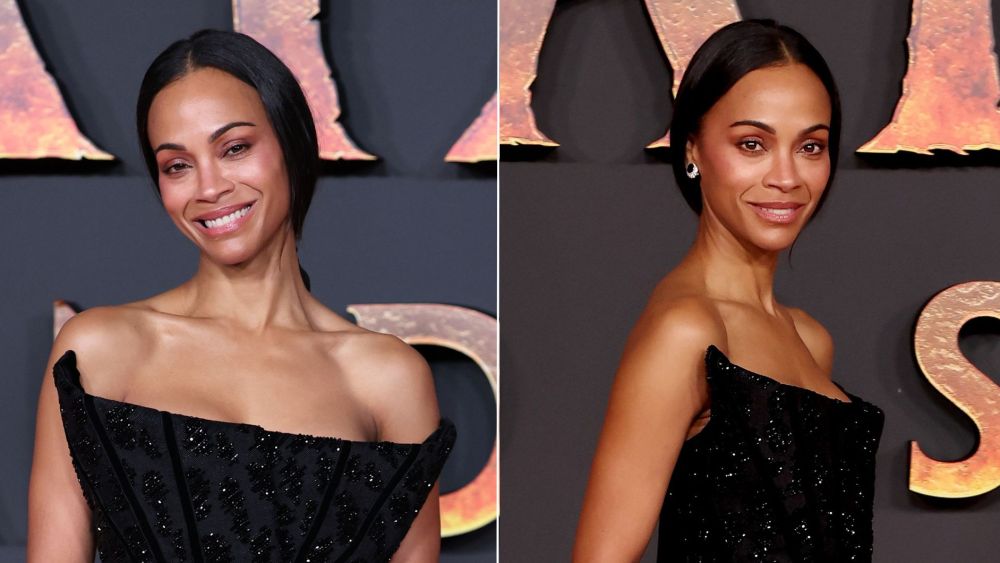 Zoe Saldaña wore a custom Balmain gown featuring a strapless peplum bodice at the European premiere of "Avatar: Fire and Ash" on Friday night just outside of Paris.