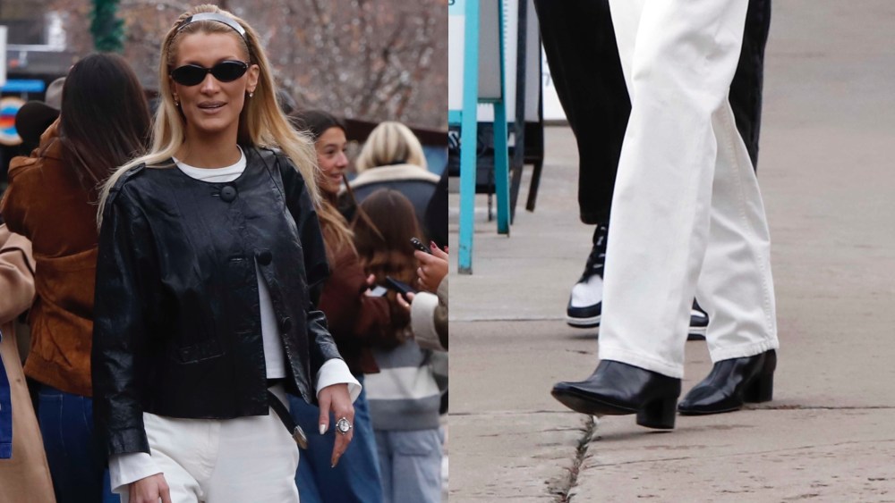 On New Year's Day, Bella Hadid stepped out in Aspen wearing black leather pointed-toe boots.