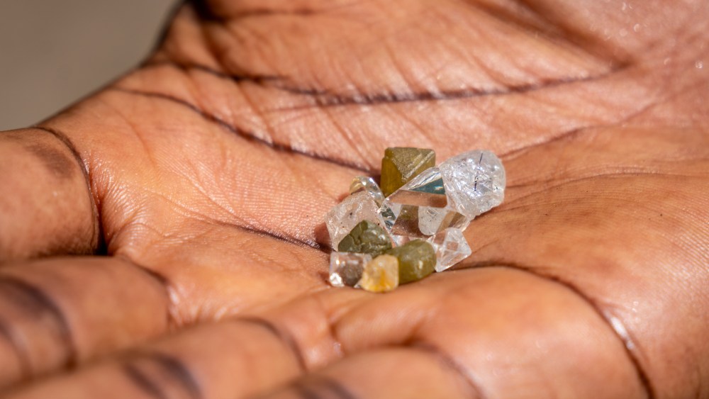 Rough diamonds from artisanal miners who are taking part in the De Beers GemFair program.