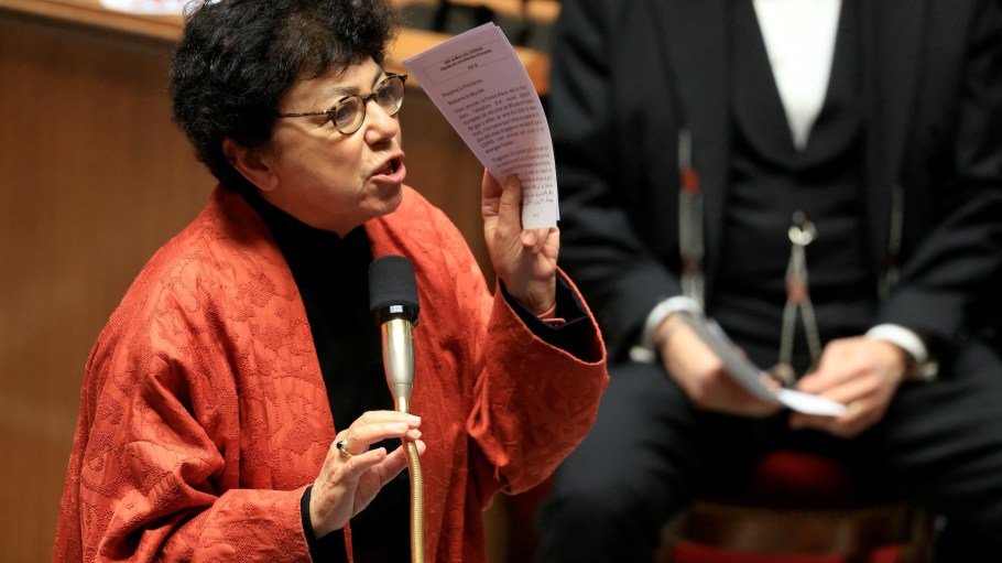 France's Minister of Ecological Transition, Biodiversity and International Negotiations on Climate, Monique Barbut speaks during a session of questions to the government at the National Assembly, the French Parliament lower house, in Paris on November 26, 2025. (Photo by Alain JOCARD / AFP)