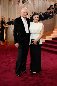 Stellan Skarsgård and Megan Everett-Skarsgard at the 83rd Annual Golden Globes held at The Beverly Hilton on January 11, 2026 in Beverly Hills, California.