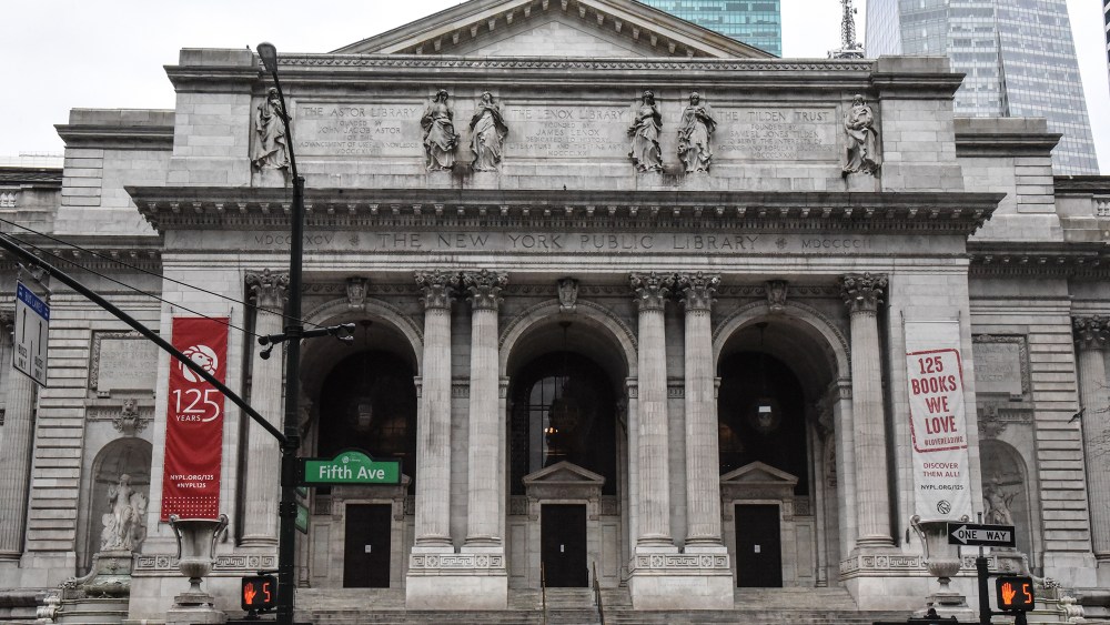 Exterior of the New York Public Library flagship location at Fifth Ave and 42nd Street