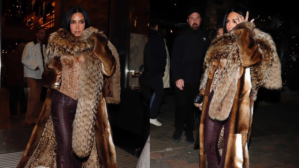 On New Year's Day, Kim Kardashian bundled up in a vintage fur jacket and leather pants.