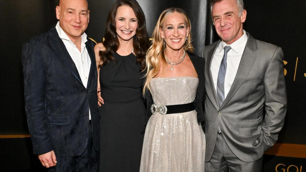 Evan Handler, Kristin Davis, Sarah Jessica Parker and David Eigenberg at Golden Eve: The Golden Globes Honor Helen Mirren & Sarah Jessica Parker at The Beverly Hilton on January 06, 2026 in Beverly Hills, California.