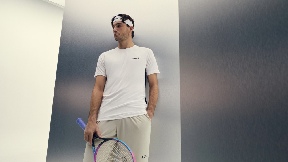 Taylor Fritz in Boss tennis gear made with NovaPoly yarn.