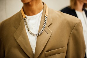 Backstage at the Hed Mayner Men’s Fall 2026 ready-to-wear show at Pitti Uomo