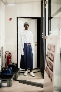 Backstage at the Hed Mayner Men’s Fall 2026 ready-to-wear show at Pitti Uomo