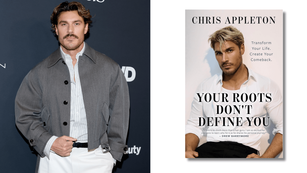 chris appleton posing at the 2026 WWD Style Awards; cover of chris appleton's new memoir "your roots don't define you"