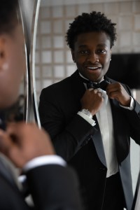 Miles Caton getting ready in Louis Vuitton for the 2026 Critics Choice Awards.