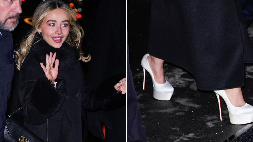 Sabrina Carpenter took the white shoe trend sky-high in a pair of Christian Louboutin platform pumps on Saturday in New York City.