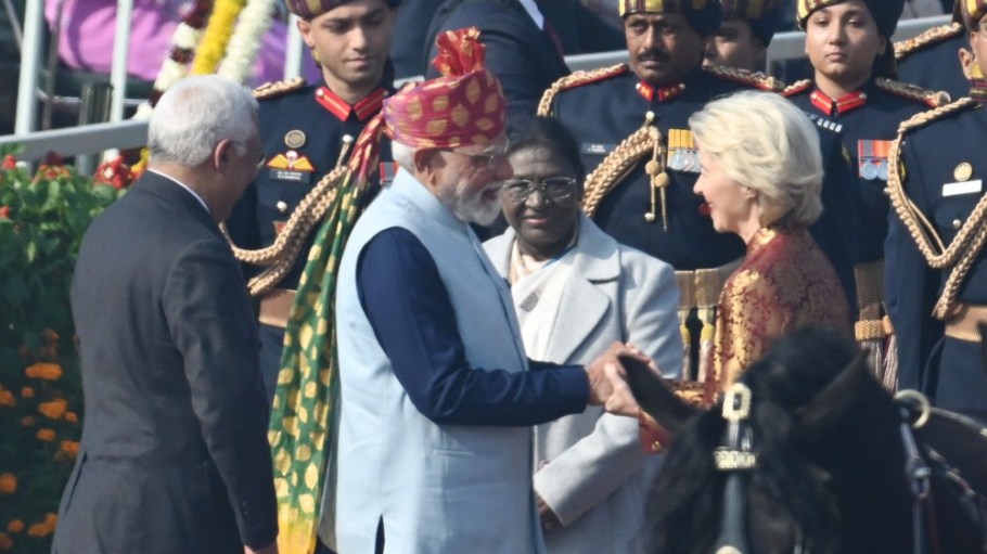 Ursula von der Leyen, president of the European Commission, and Indian Prime Minister Narendra Modi during the 77th Republic Day parade at Kartavya Path, on Jan. 26, 2026 in New Delhi.