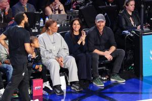 Queen Latifah, Meghan Duchess of Sussex and Prince Harry Duke of Sussex at The 2026 NBA All-Star Game held at the Intuit Dome on February 15, 2026 in Los Angeles, California.