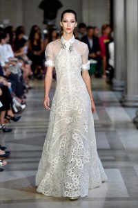 Model on the catwalk (Photo by Giovanni Giannoni/WWD/Penske Media via Getty Images)