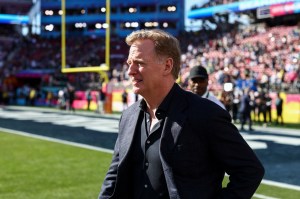 Roger Goodell of the NFL walks on the field prior to the NFL Super Bowl LX football game between the Seattle Seahawks and the New England Patriots, at Levi's Stadium on February 8, 2026 in Santa Clara, CA.