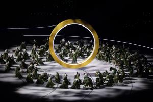 A general view of a ring as performers dance during the opening ceremony of the Milano Cortina 2026 Winter Olympics at San Siro Stadium on February 06, 2026 in Milan, Italy.