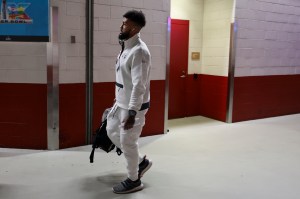 Harold Landry III #2 of the New England Patriots arrives prior to Super Bowl LX against the Seattle Seahawks at Levi's Stadium on February 08, 2026 in Santa Clara, California.