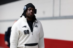 Jeremiah Pharms Jr. #98 of the New England Patriots arrives prior to Super Bowl LX against the Seattle Seahawks at Levi's Stadium on February 08, 2026 in Santa Clara, California.